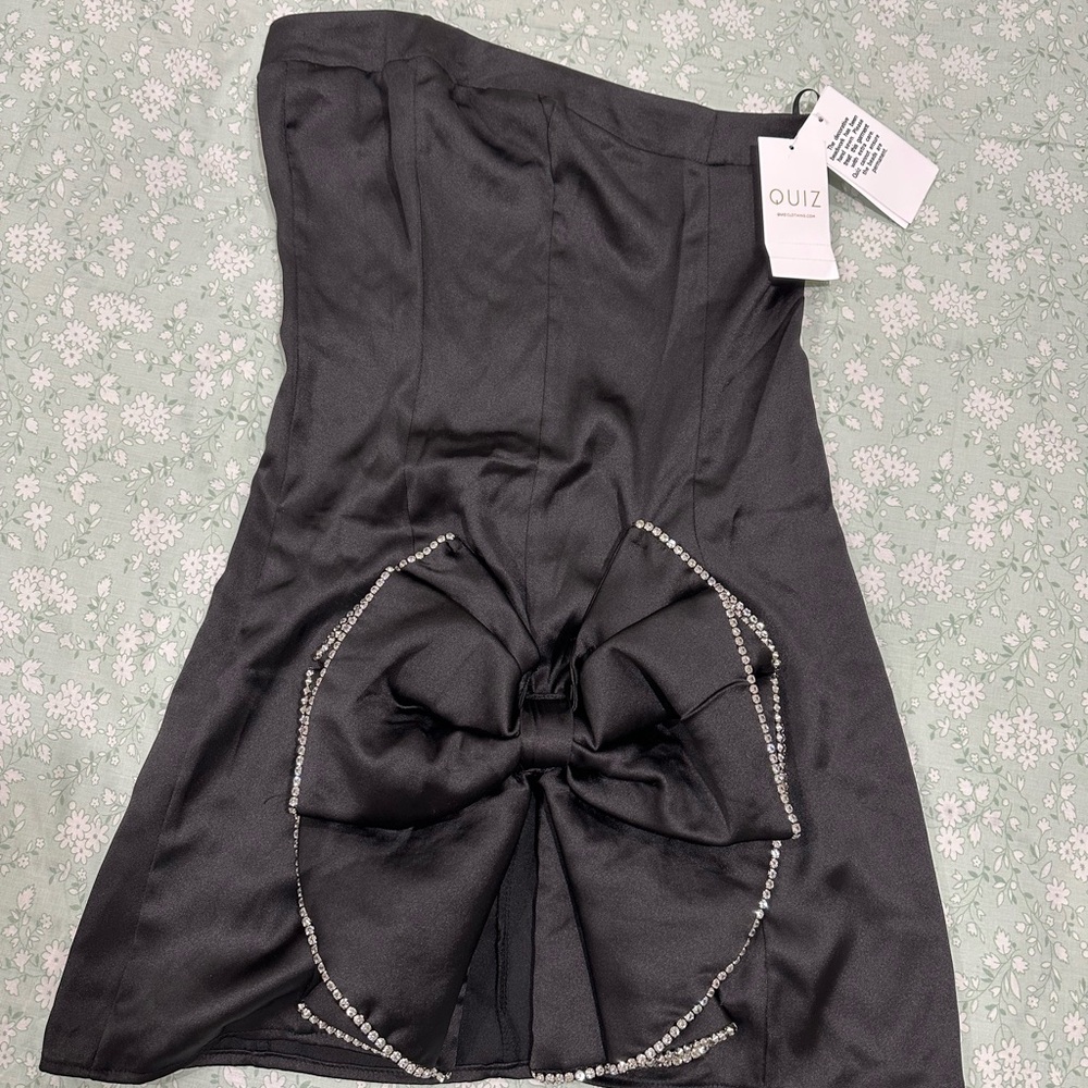 Quiz nwt Black Strapless Dress with Bow Detail